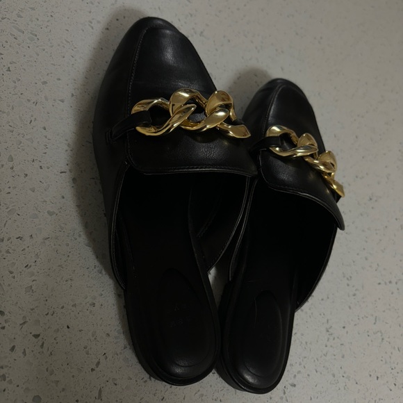 Black Loafer Flats with Gold Detailing - Picture 4 of 9